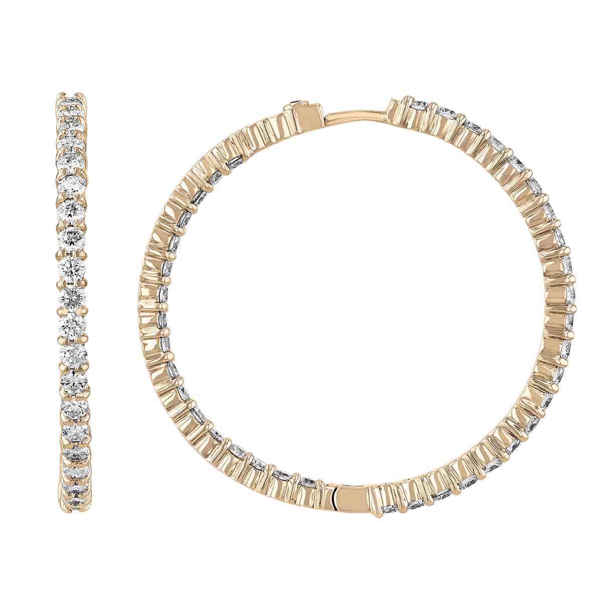 Roberto Coin Large Yellow Gold Inside Outside Diamond Hoop Earrings, 3.45 cttw