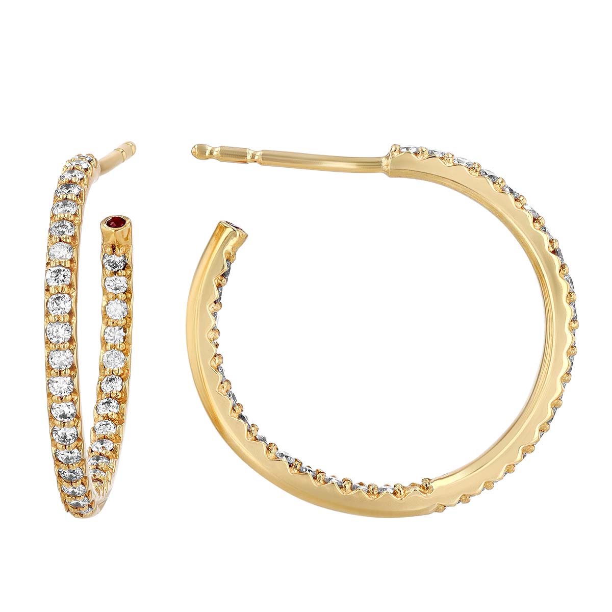 Roberto Coin Petite Yellow Gold Inside Outside Diamond Hoop Earrings, 0.52 cttw