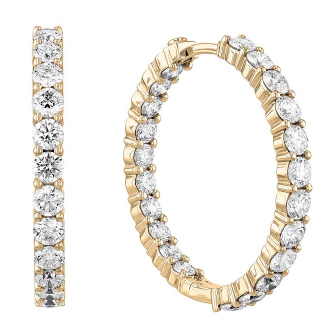 Roberto Coin Small Yellow Gold Inside Out Diamond Hoop Earrings, 3.43 cttw
