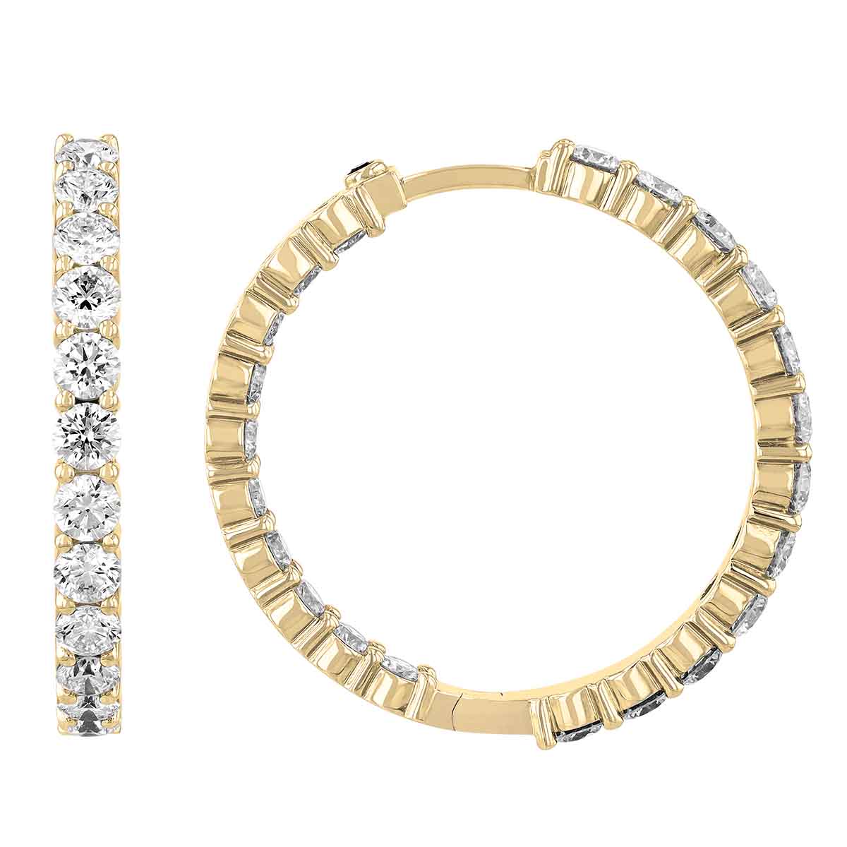 Roberto Coin Small Yellow Gold Inside Out Diamond Hoop Earrings, 3.43 cttw