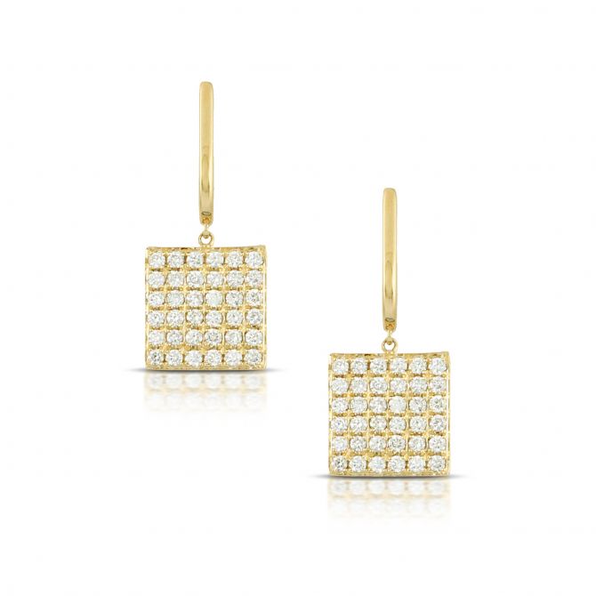 Doves Square Pavé Diamond Dangle Earrings in Yellow Gold