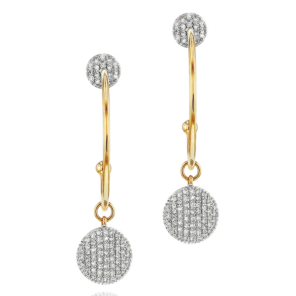Phillips House Infinity Pavé Diamond & Yellow Gold Hoop Earrings with Dropped Pavé Diamond Dis