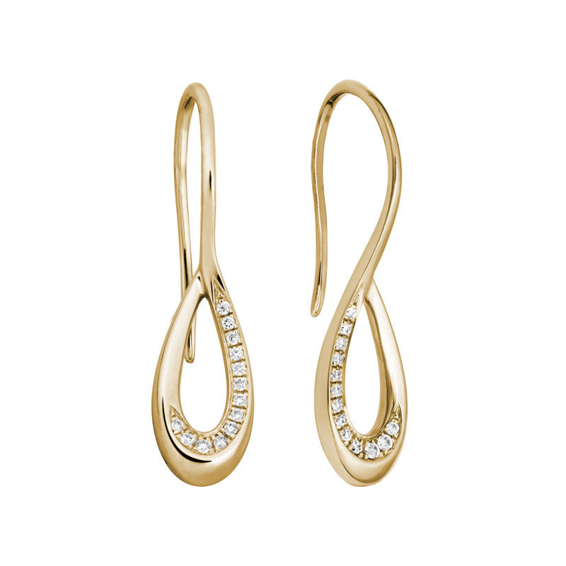 Diamond Small Cypress Drop Earrings in Yellow Gold, 0.10cttw