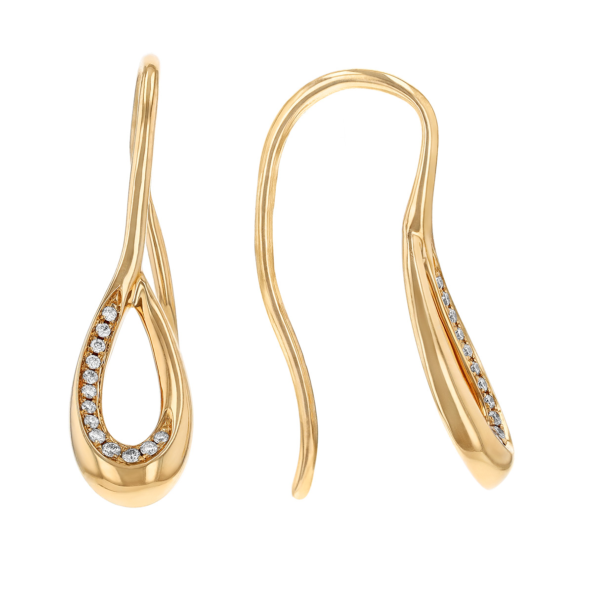 Diamond Small Cypress Drop Earrings in Yellow Gold, 0.10cttw