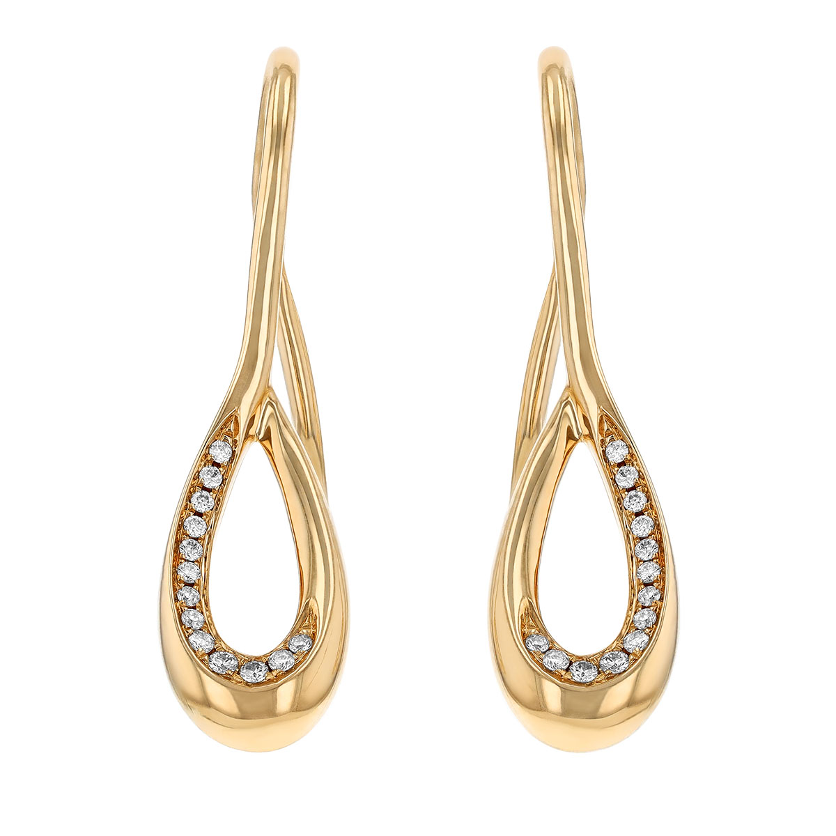 Diamond Small Cypress Drop Earrings in Yellow Gold, 0.10cttw