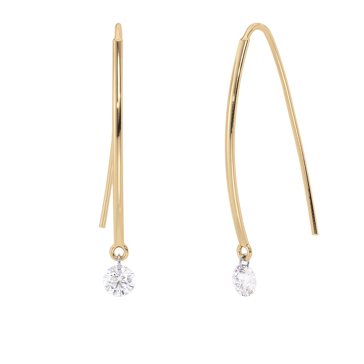 Aresa Round Solitaire Diamond Drop Threader Earrings in Yellow Gold ...