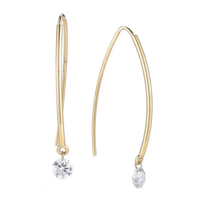 Aresa Round Solitaire Diamond Drop Threader Earrings in Yellow Gold