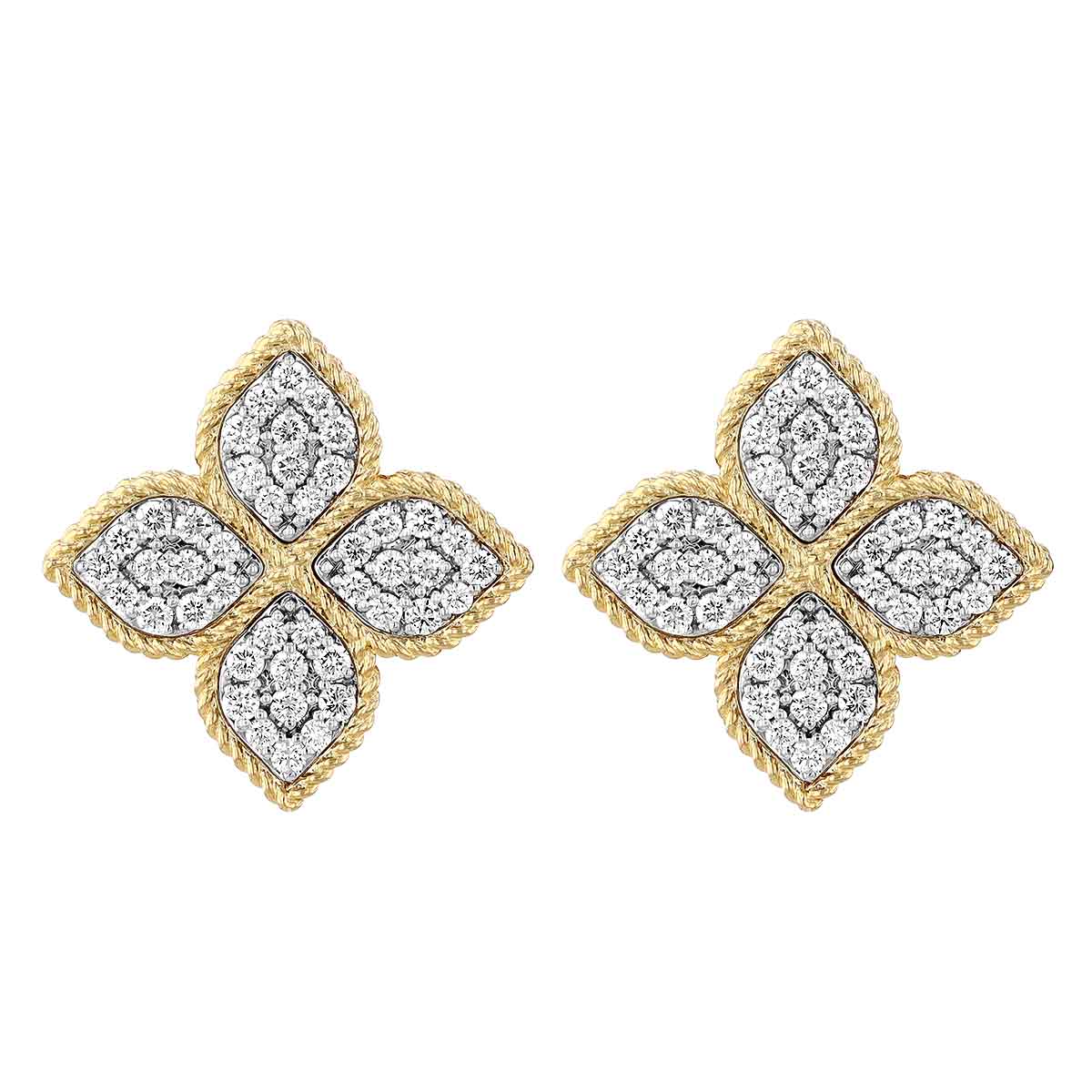 Roberto Coin Princess Flower Diamond Post Earrings in Yellow Gold, Large