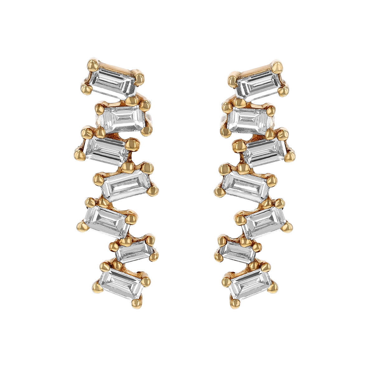 Baguette Diamond Cluster Earrings in Yellow Gold