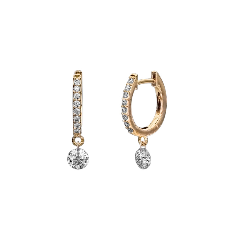Aresa Beauvoir Diamond Dangle Huggie Earrings in Yellow Gold