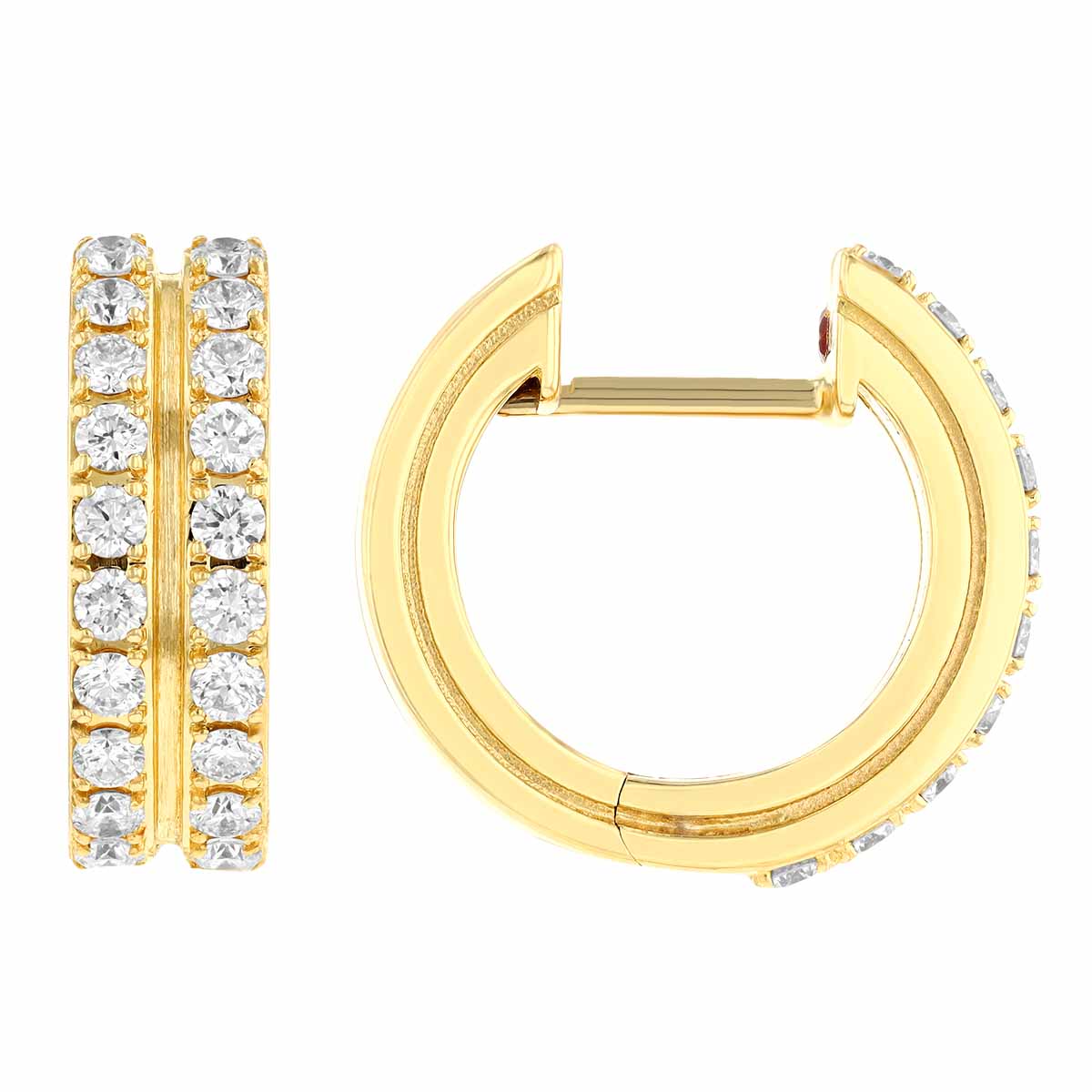 Roberto Coin Portofino Diamond 2 Row Huggie Hoop Earrings in Yellow Gold, 0.82 cttw