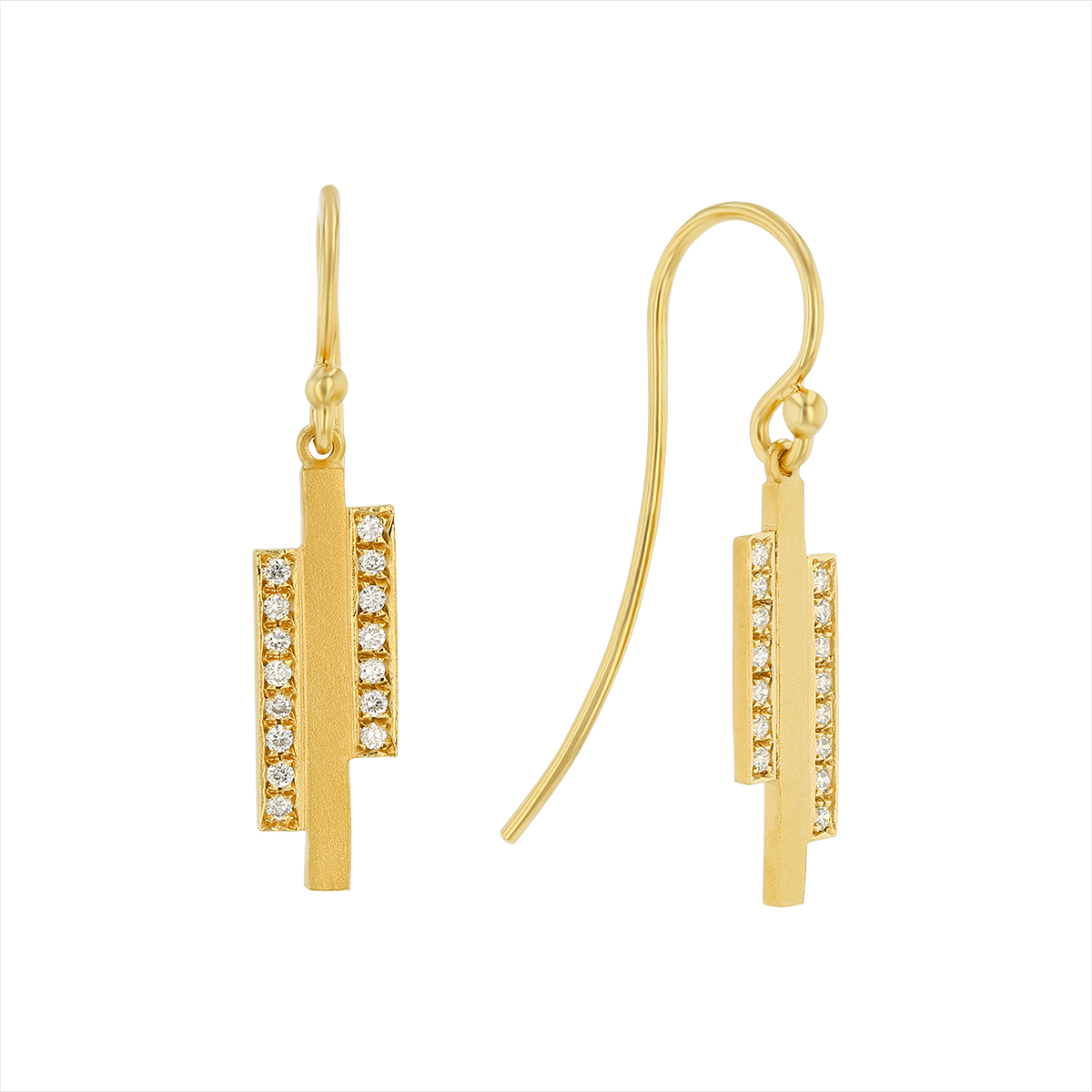 Marika Diamond Bar & Yellow Gold Bar Dangle Earrings