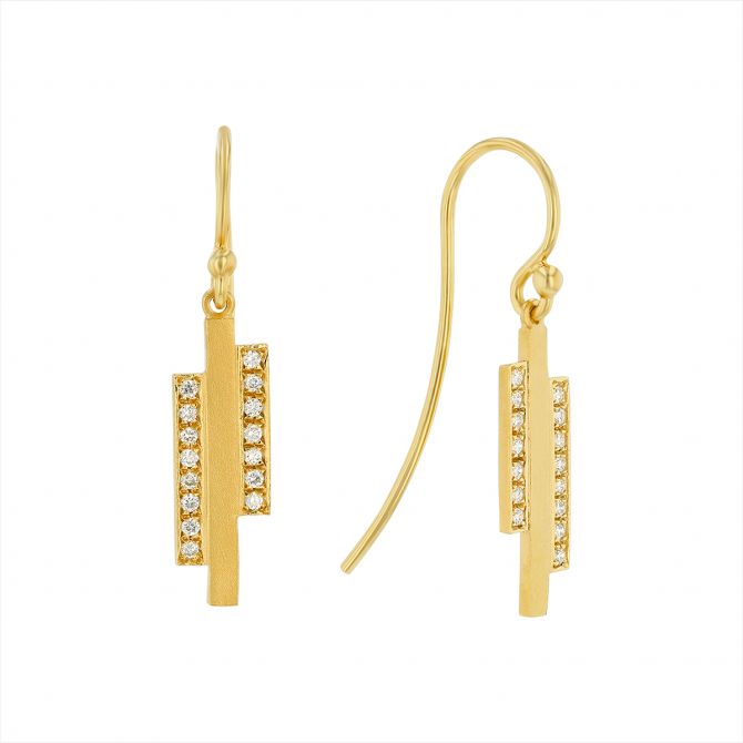 Marika Diamond Bar & Yellow Gold Bar Dangle Earrings