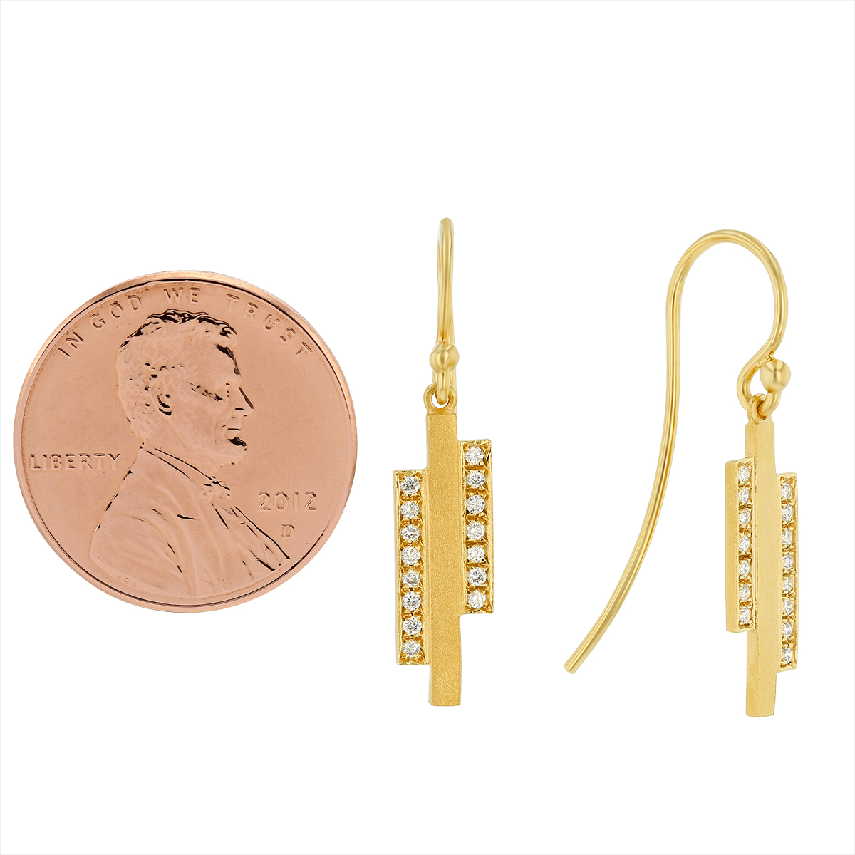 Marika Diamond Bar & Yellow Gold Bar Dangle Earrings