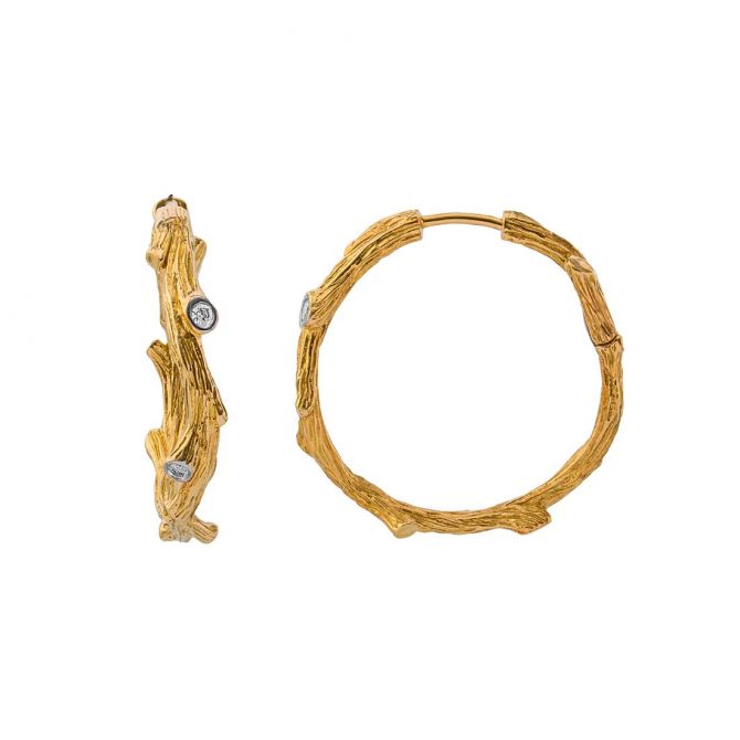 Michael Aram Enchanted Forest Hoop Earrings with Diamonds in Yellow Gold