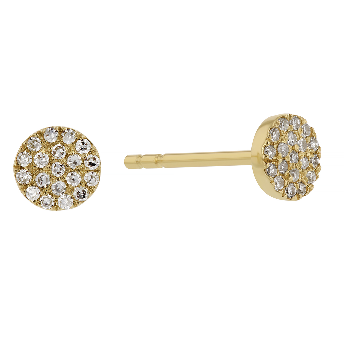 Diamond Pavé Dainty Disc Stud Earrings in Yellow Gold