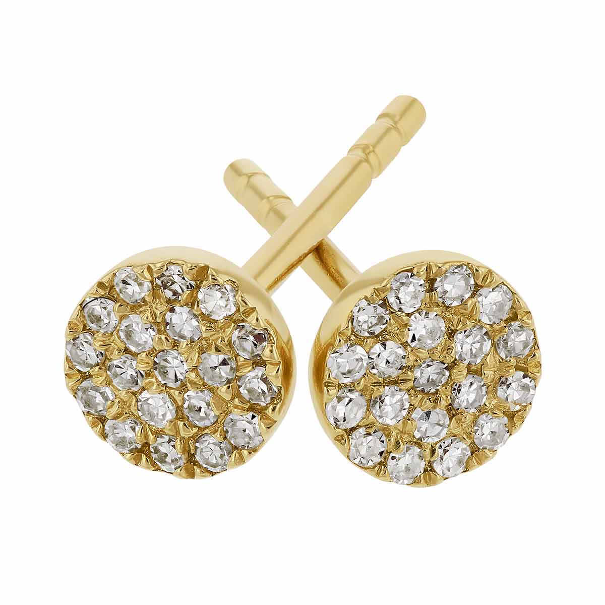 Diamond Pavé Dainty Disc Stud Earrings in Yellow Gold