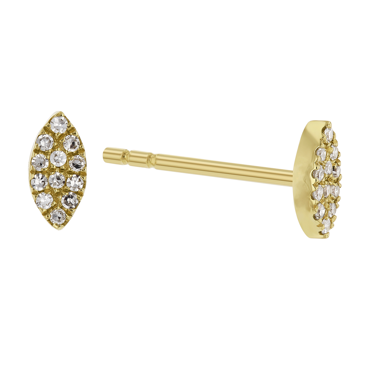 Diamond Pavé Marquise Shaped Stud Earrings in Yellow Gold