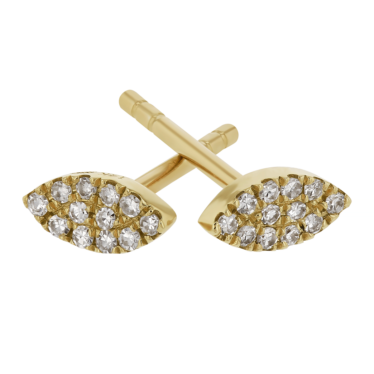 Diamond Pavé Marquise Shaped Stud Earrings in Yellow Gold