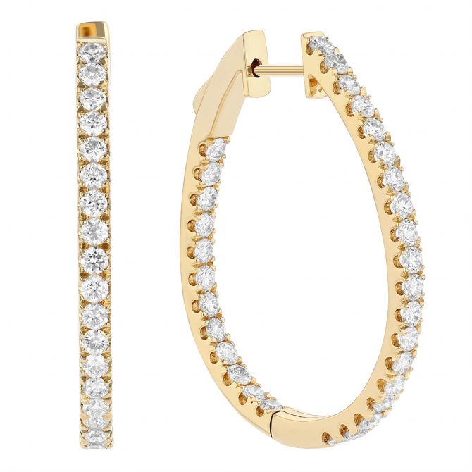 Diamond Inside Out Oval Hoop Earrings in Yellow Gold, 1.86 cttw