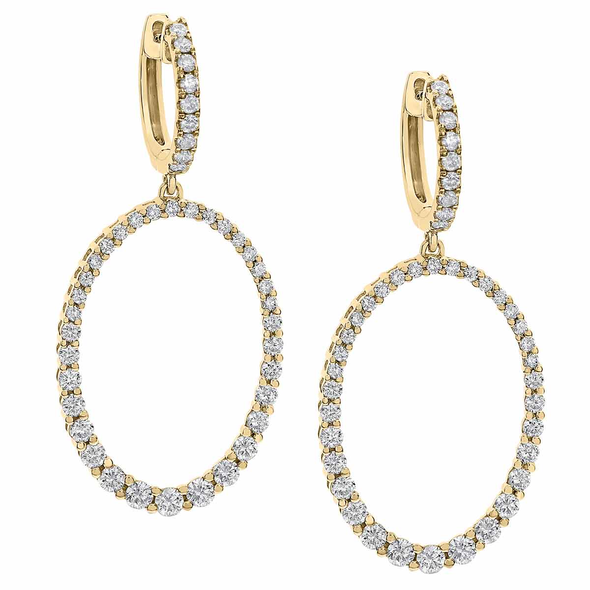 Diamond Oval Graduated Open Dangle Earrings in Yellow Gold Borsheims