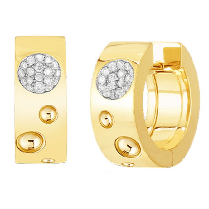 Roberto Coin Pois Moi Luna Diamond Pavé Huggie Hoop Earrings in Yellow Gold