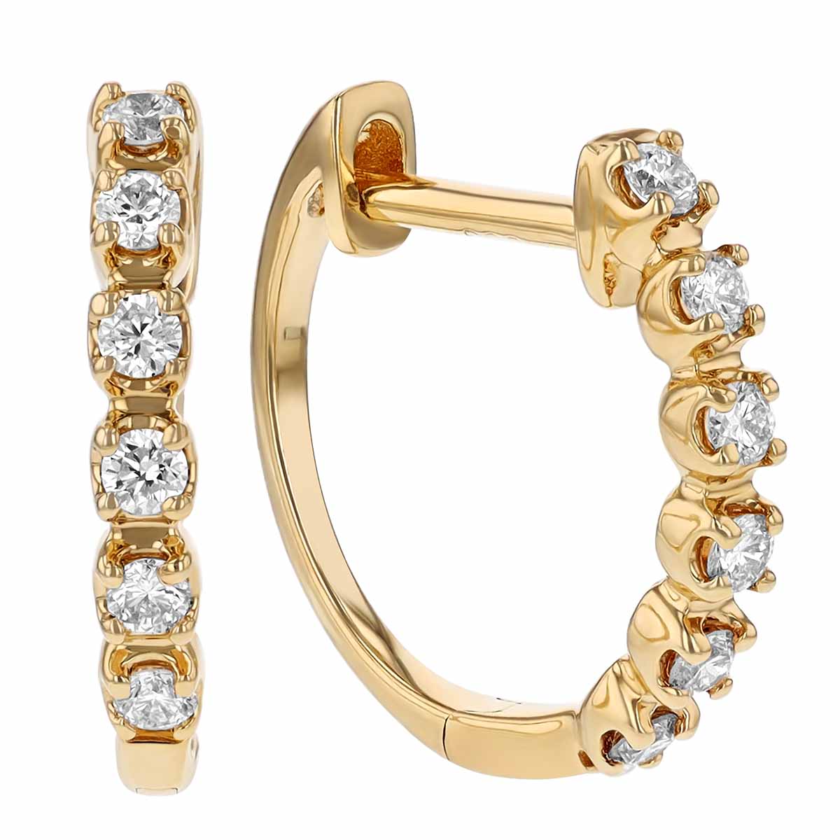 Diamond Petite Hinged Huggie Hoop Earrings in Yellow Gold, 0.17 cttw