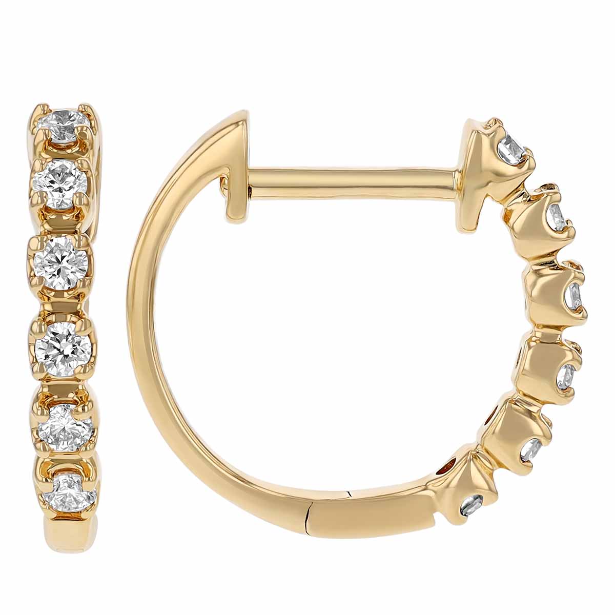 Diamond Petite Hinged Huggie Hoop Earrings in Yellow Gold, 0.17 cttw