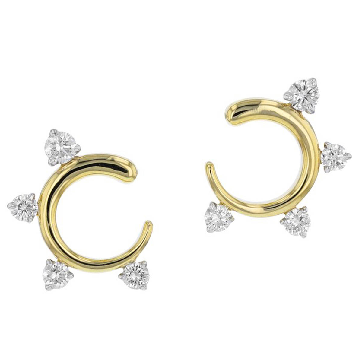 Phillips House Enchanted Diamond Fan Curved Post Earrings in Yellow Gold