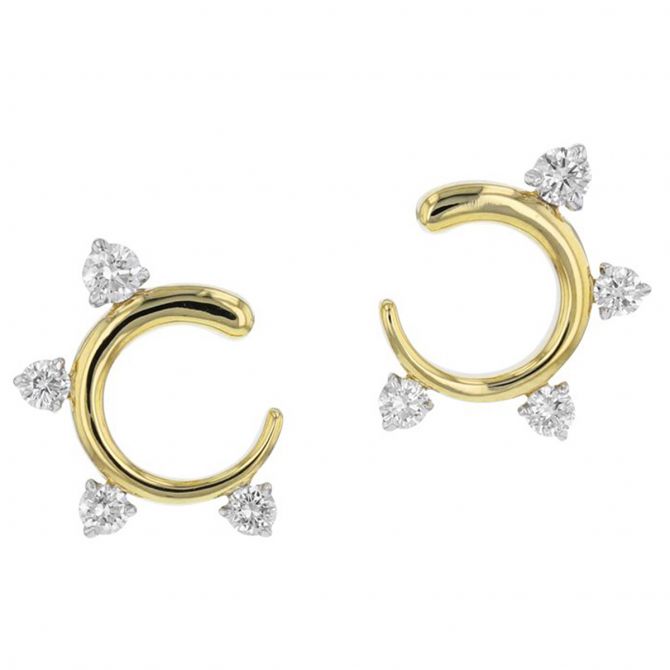 Phillips House Enchanted Diamond Fan Curved Post Earrings in Yellow Gold