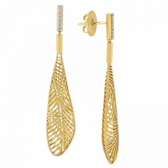 Luisa Rosas Tribe Long Drop Earrings in Yellow Gold with Diamonds