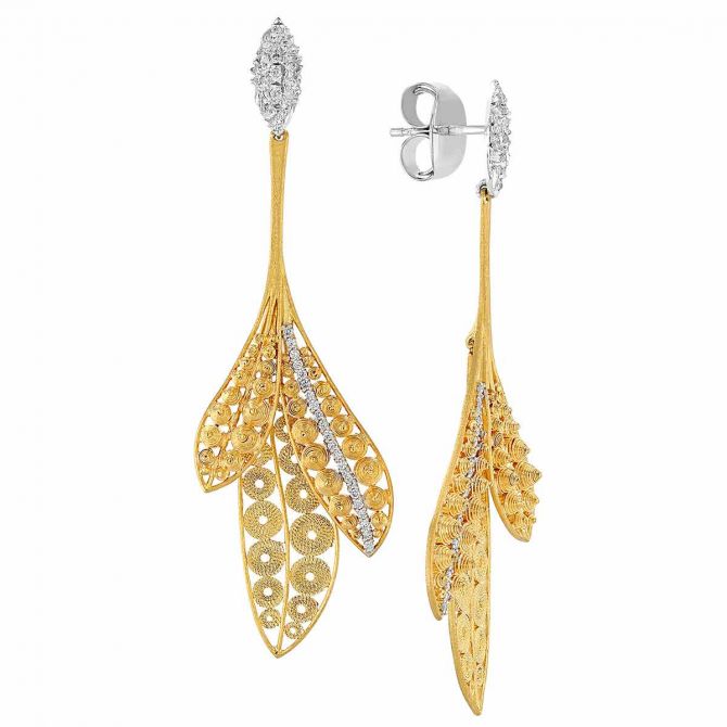 Luisa Rosas Luz Diamond Leaf Drop Earrings in Yellow Gold