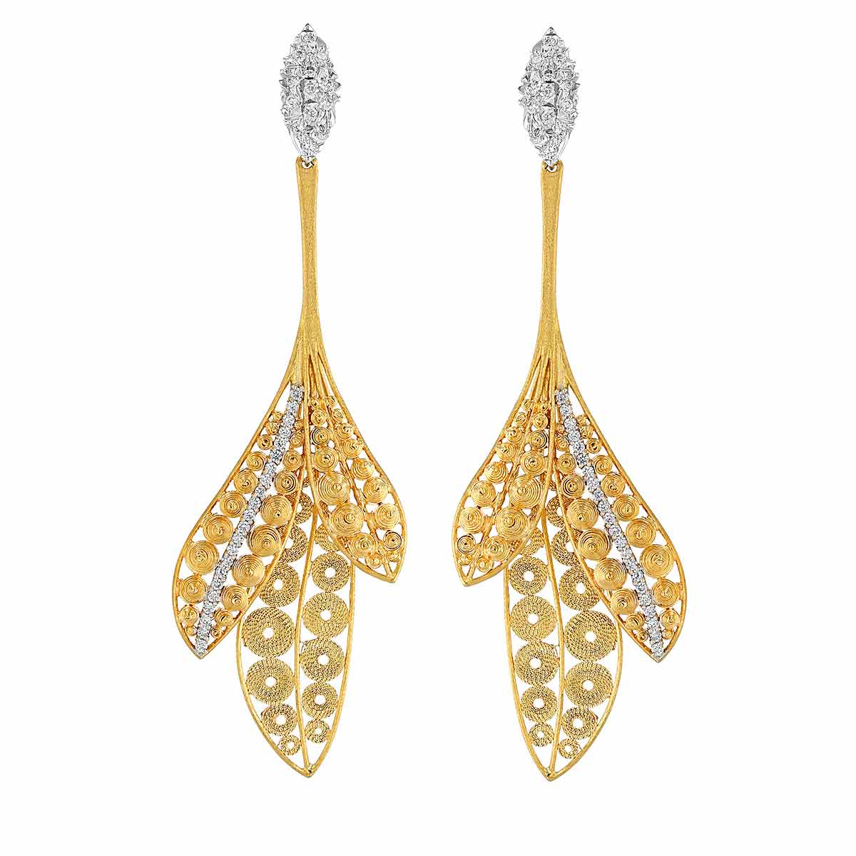 Luisa Rosas Luz Diamond Leaf Drop Earrings in Yellow Gold