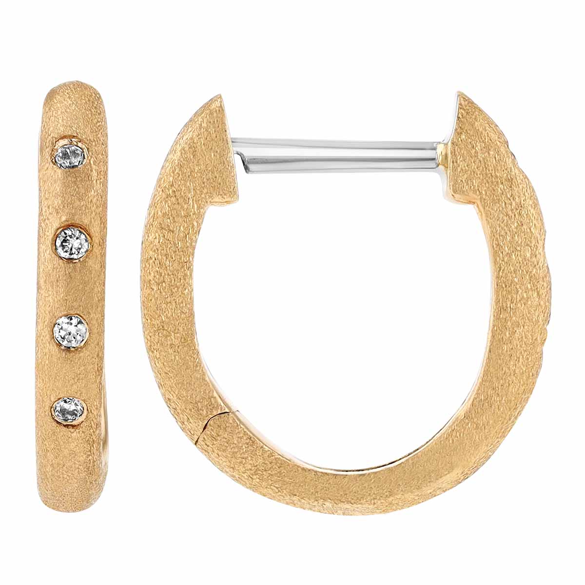 4 Diamond Huggie Hoop Earrings in Satin Yellow Gold
