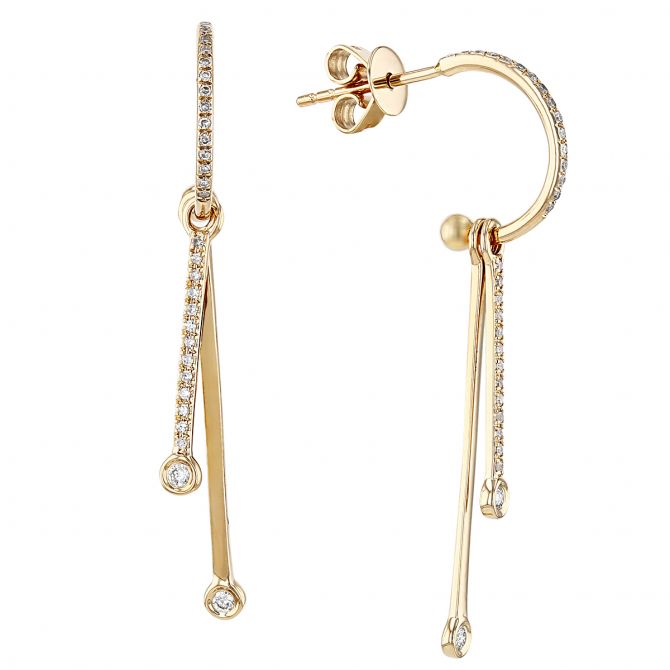 Diamond Double Bar Dangle Half Hoop Earrings with Post Backs