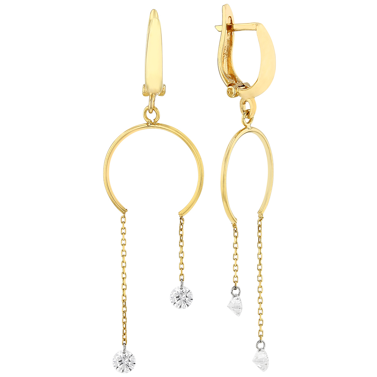 Aresa Diamond Horseshoe Leverback Dangle Earrings in Yellow Gold
