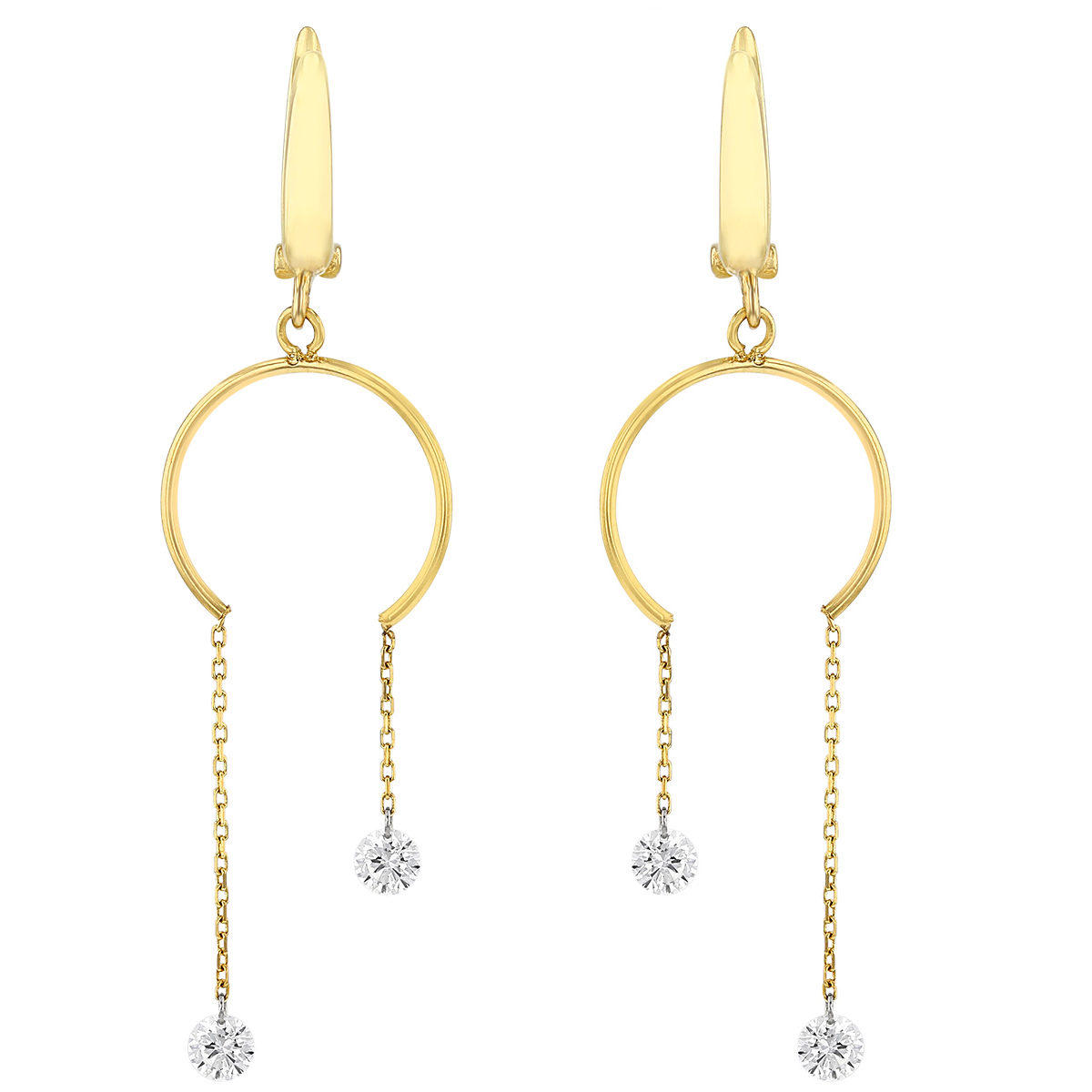 Aresa Diamond Horseshoe Leverback Dangle Earrings in Yellow Gold