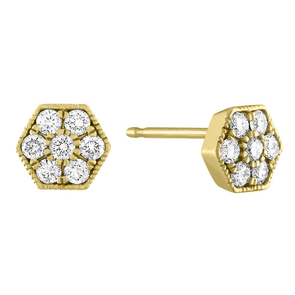My Story Eve Diamond Cluster Hexagon Stud Earrings in Yellow Gold