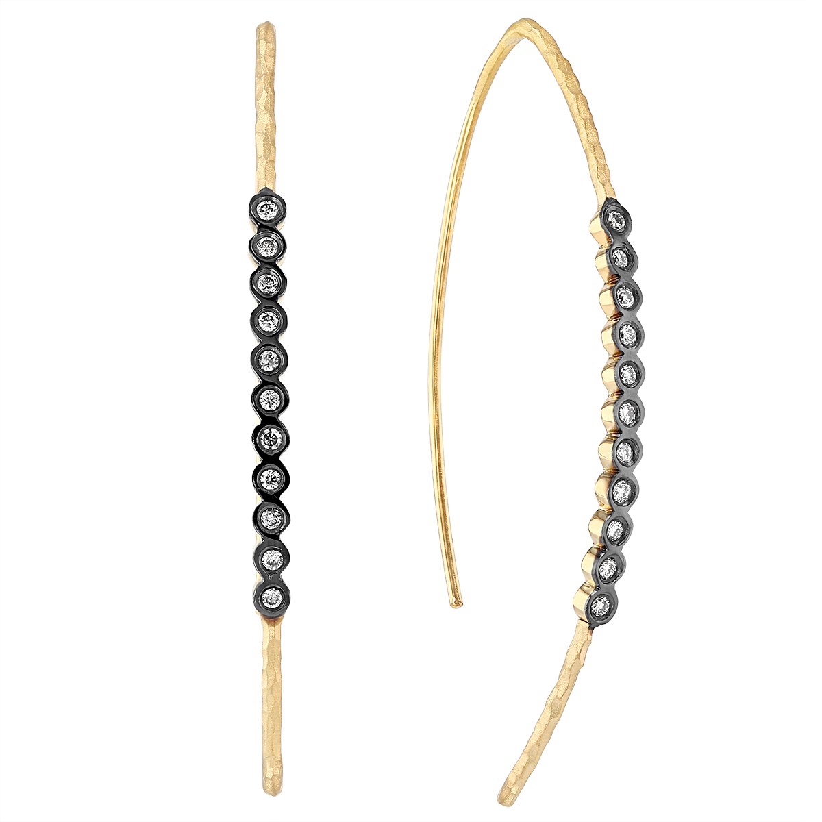 Marika Diamond Navette Shaped Threader Earrings in Yellow Gold & Black Rhodium