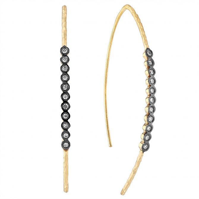 Marika Diamond Navette Shaped Threader Earrings in Yellow Gold & Black Rhodium