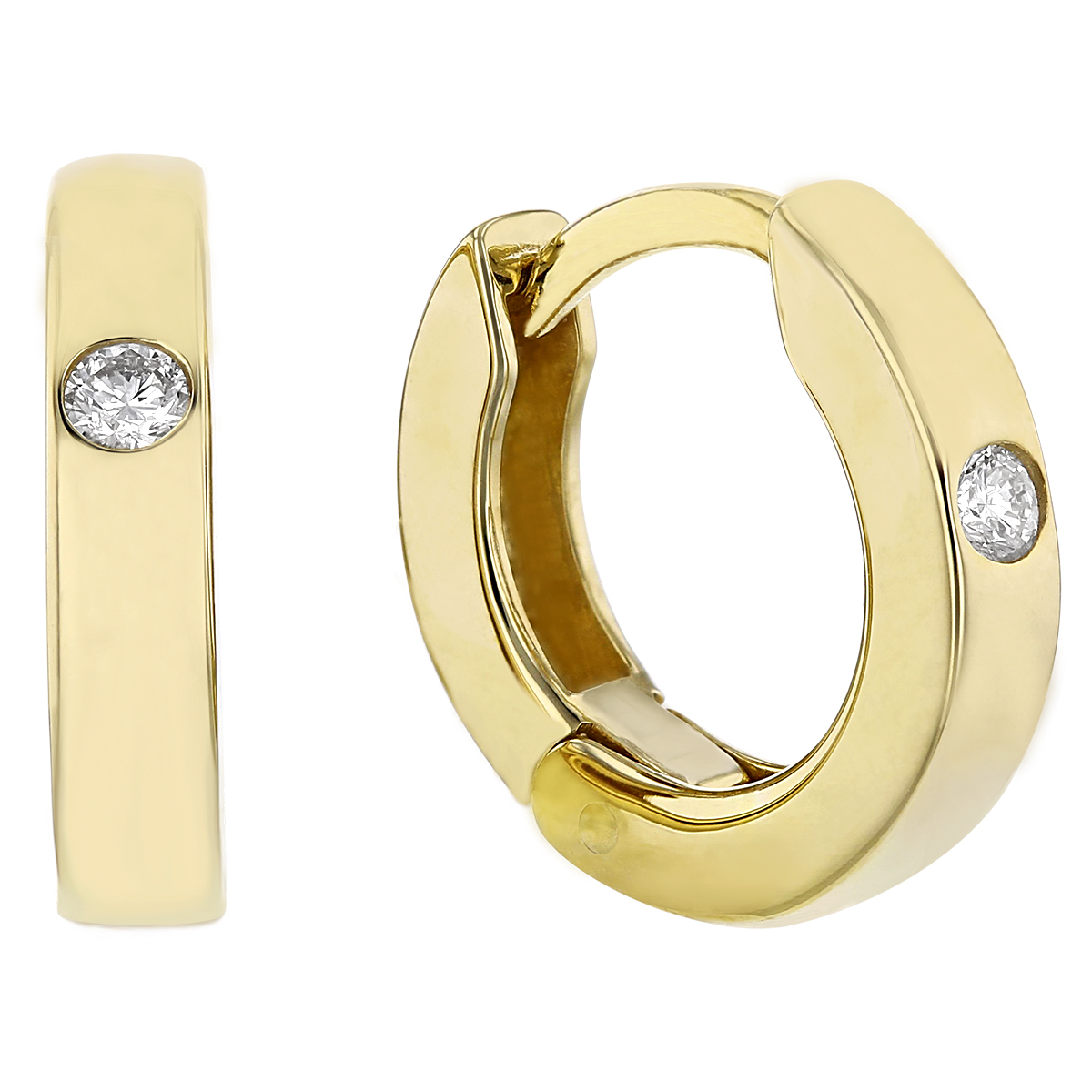 Yellow Gold Huggie Hoop Earrings with Flush Set Diamonds, 12 mm | Borsheims