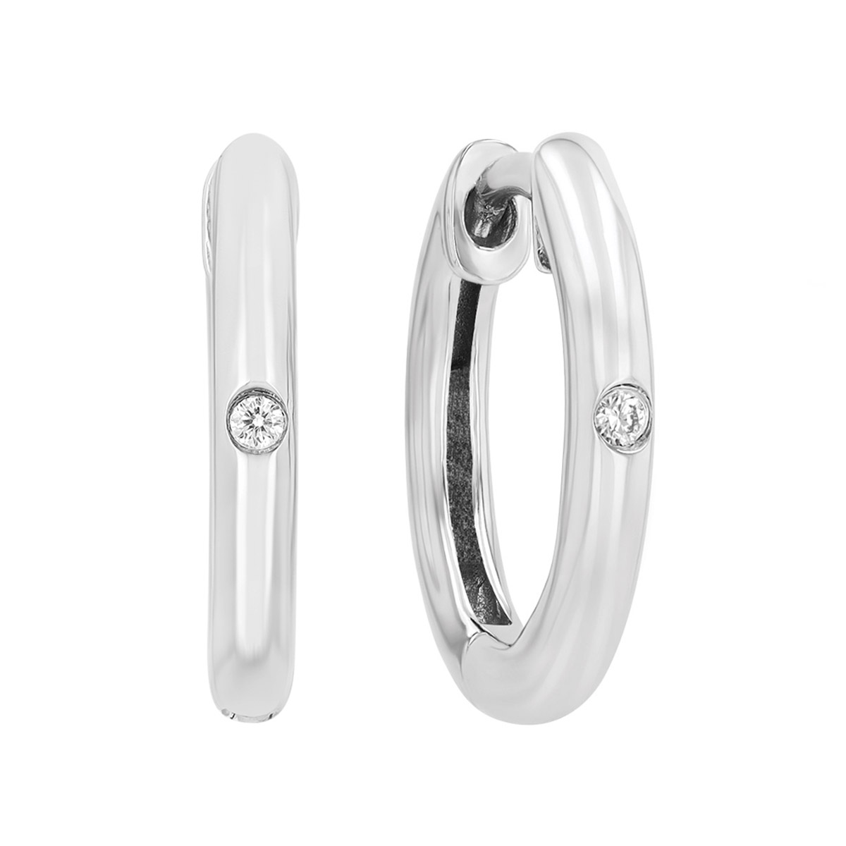 Sterling Silver and Round Diamond Hoop Earrings