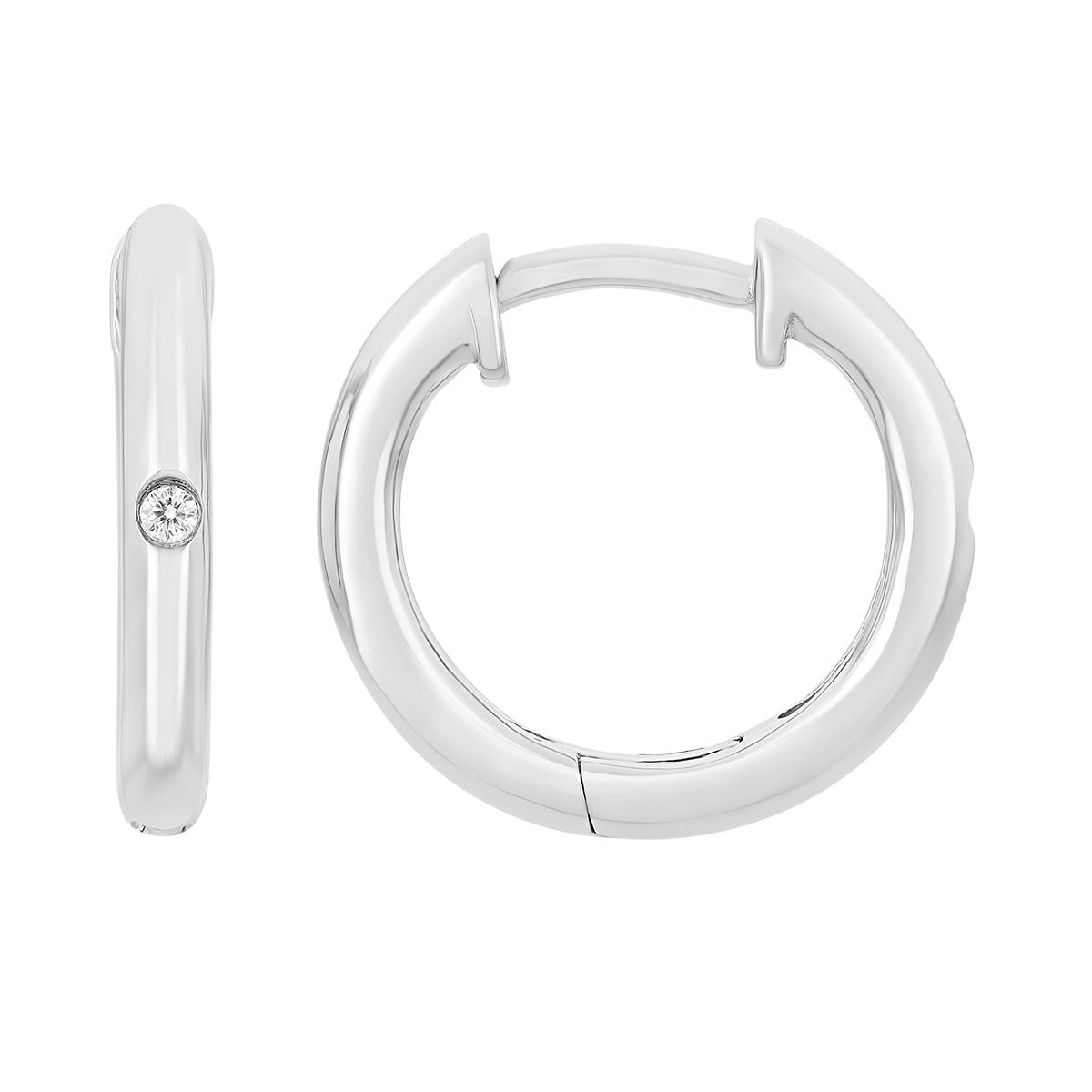 Sterling Silver and Round Diamond Hoop Earrings