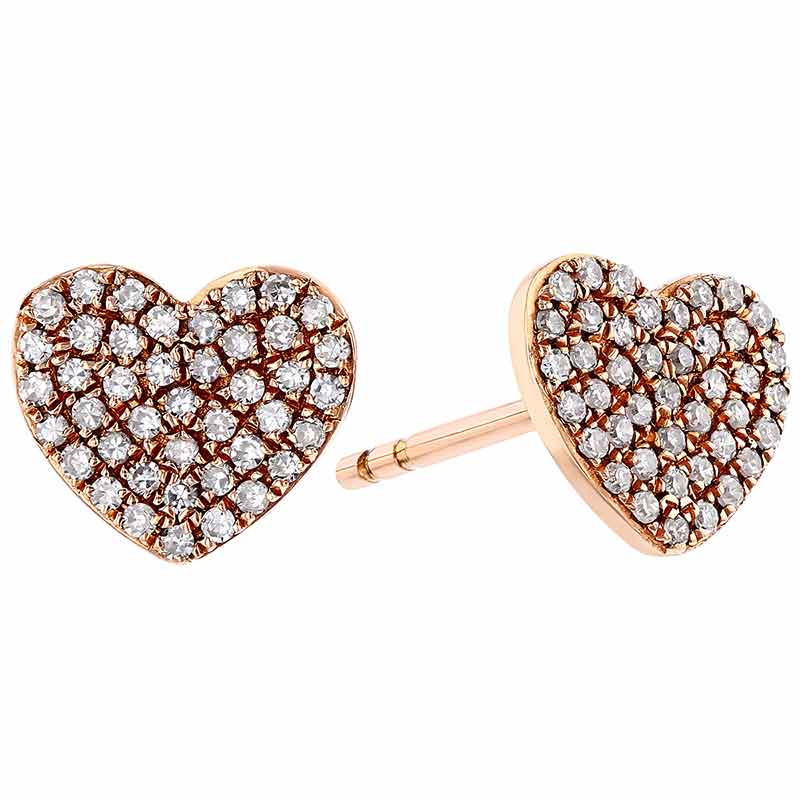 Diamond Pavé Heart Stud Earrings in Rose Gold Borsheims