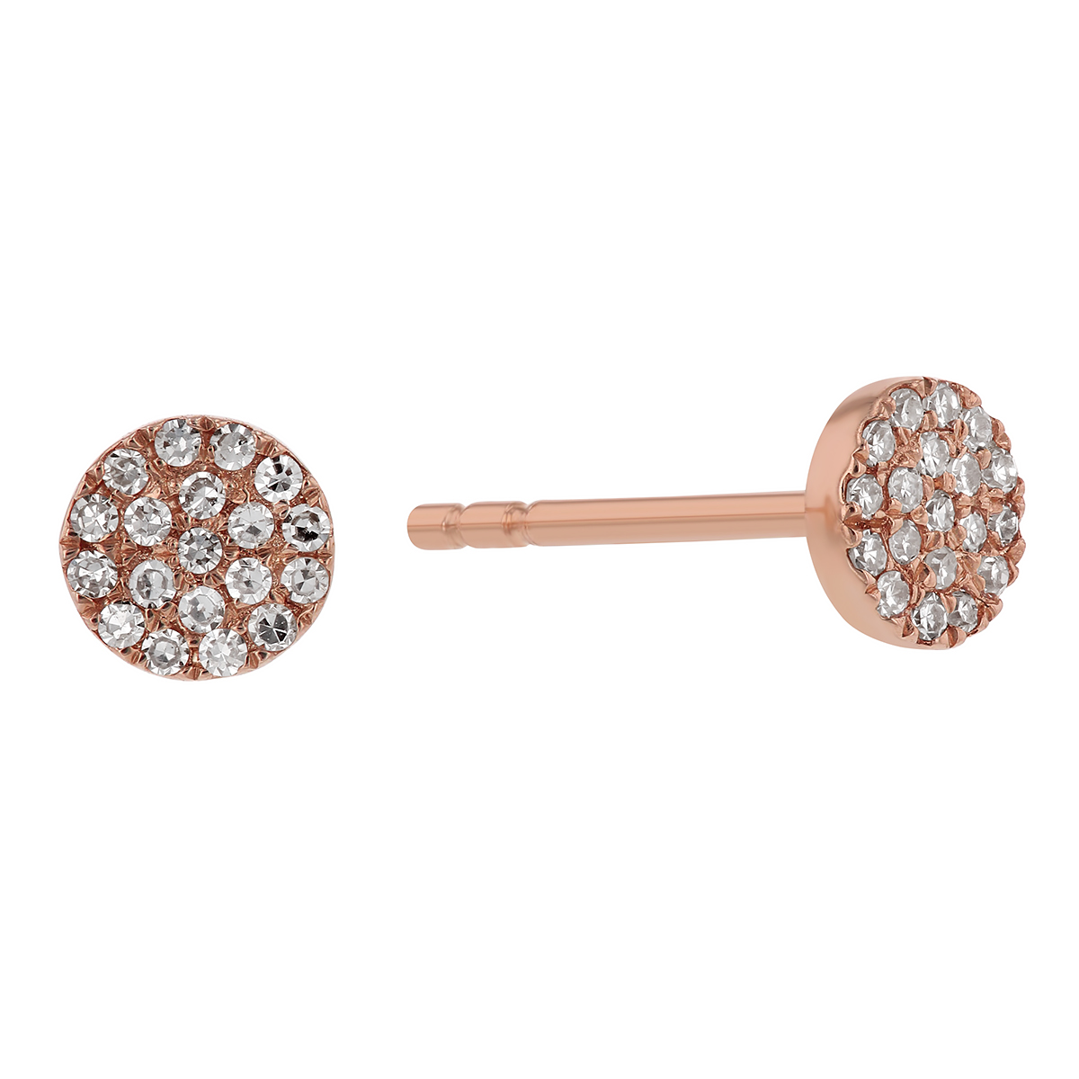 Diamond Pavé Dainty Disc Stud Earrings in Rose Gold