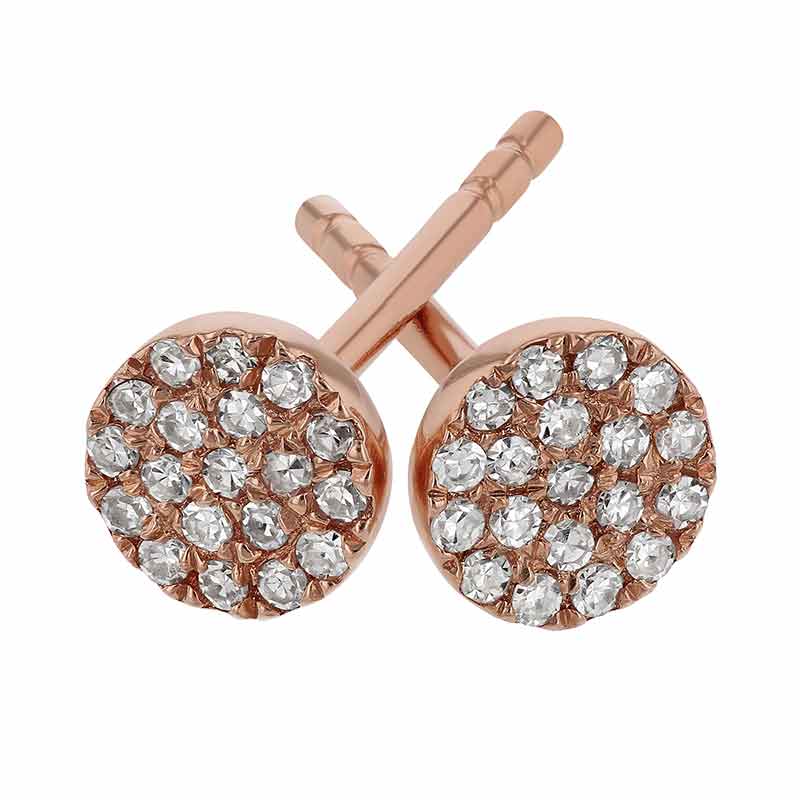 Diamond Pavé Dainty Disc Stud Earrings in Rose Gold