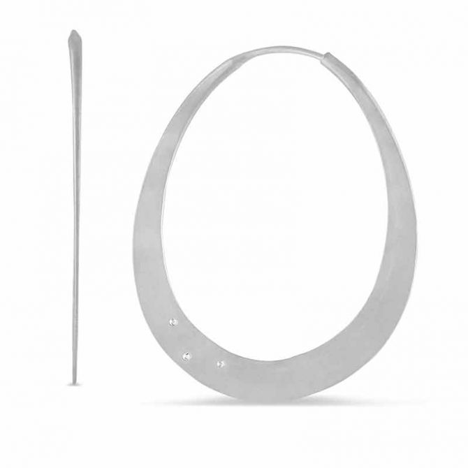 Toby Pomeroy EcoSilver Diamond Hammered Oval Hoop Earrings
