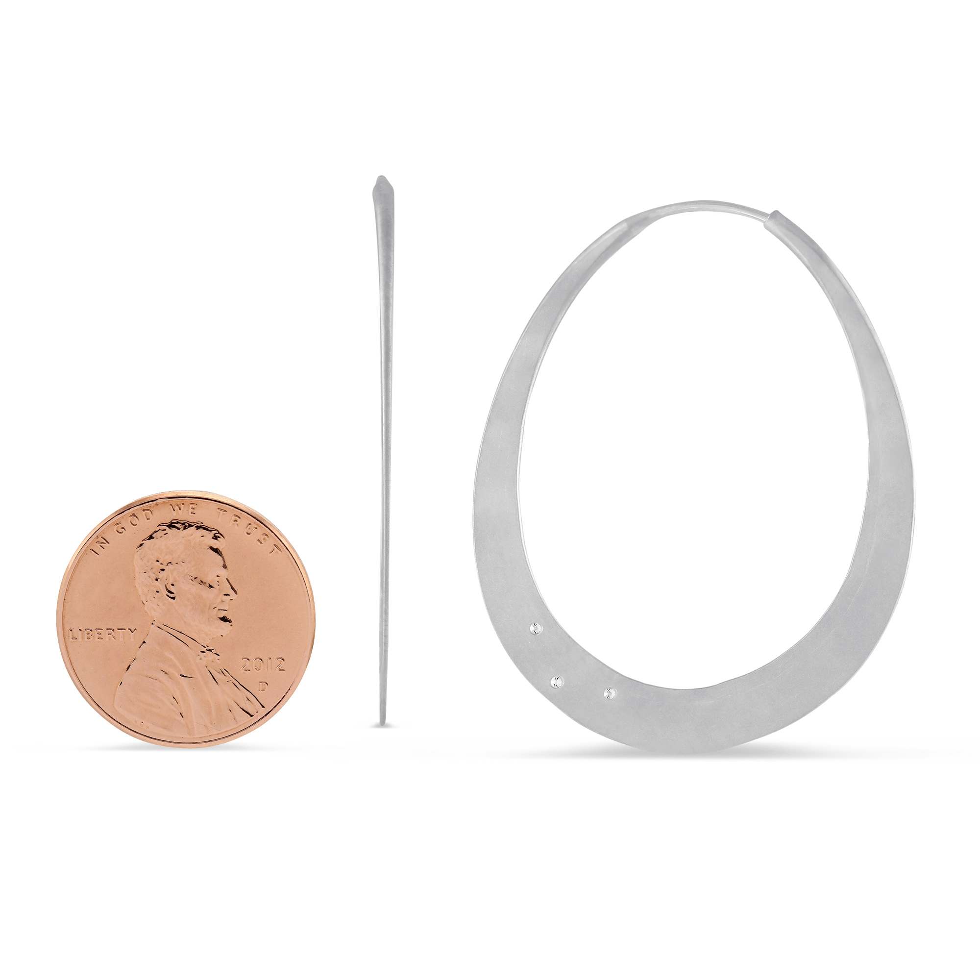 Toby Pomeroy EcoSilver Diamond Hammered Oval Hoop Earrings