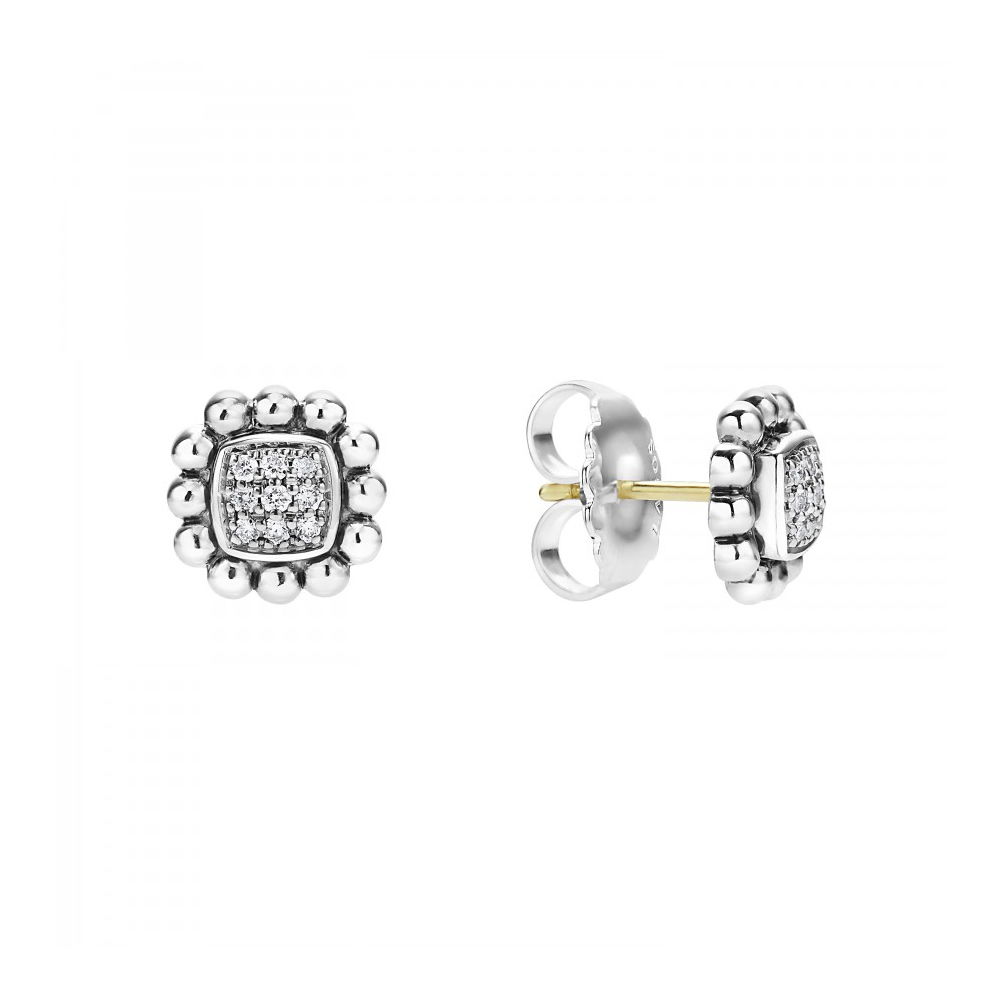 LAGOS Sterling Silver Caviar Spark Small Square Diamond Earrings