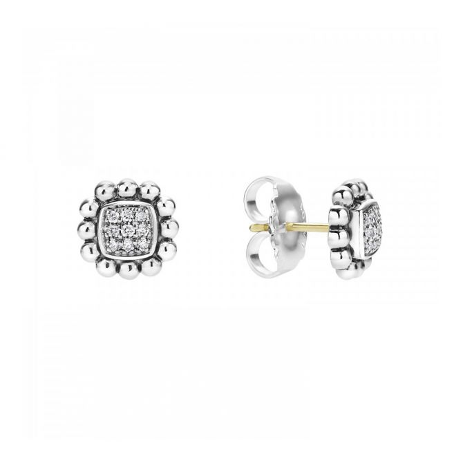 LAGOS Sterling Silver Caviar Spark Small Square Diamond Earrings